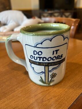 Louisville Stoneware Do It Outdoors Ceramic Coffee Mug - Green Rim